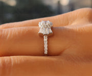 Timeless Elegance: Round Moissanite Halo Engagement Ring - Silver and Gold Cluster Beauty - Dainty Wedding Ring for Women