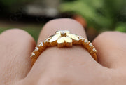 Nature-Inspired Floral Moissanite Ring in Silver and Gold - Dainty Stackable Ring, Ideal for Weddings, Promises, and Anniversaries