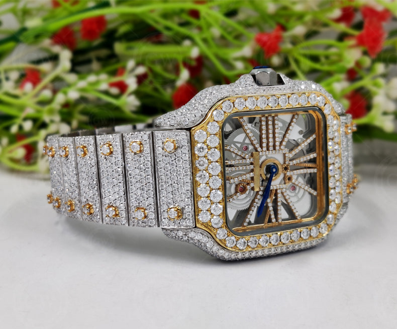 41mm Iced Out Moissanite Diamond Watch, Luxury Hip Hop Buss Down Watch (Yellow)