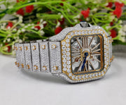 41mm Iced Out Moissanite Diamond Watch, Luxury Hip Hop Buss Down Watch (Yellow)