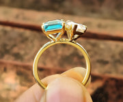 Toi Et Moi Gold Ring / Pear & Aquamarine Emerald Ring / Two Stone Ring / 2 Stone Aquamarine Engagement Ring / Women Wedding Ring