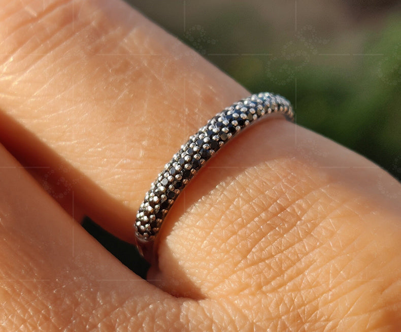 Triple Row Black Moissanite Dome Eternity Wedding Band - Silver and Gold Half Eternity Ring