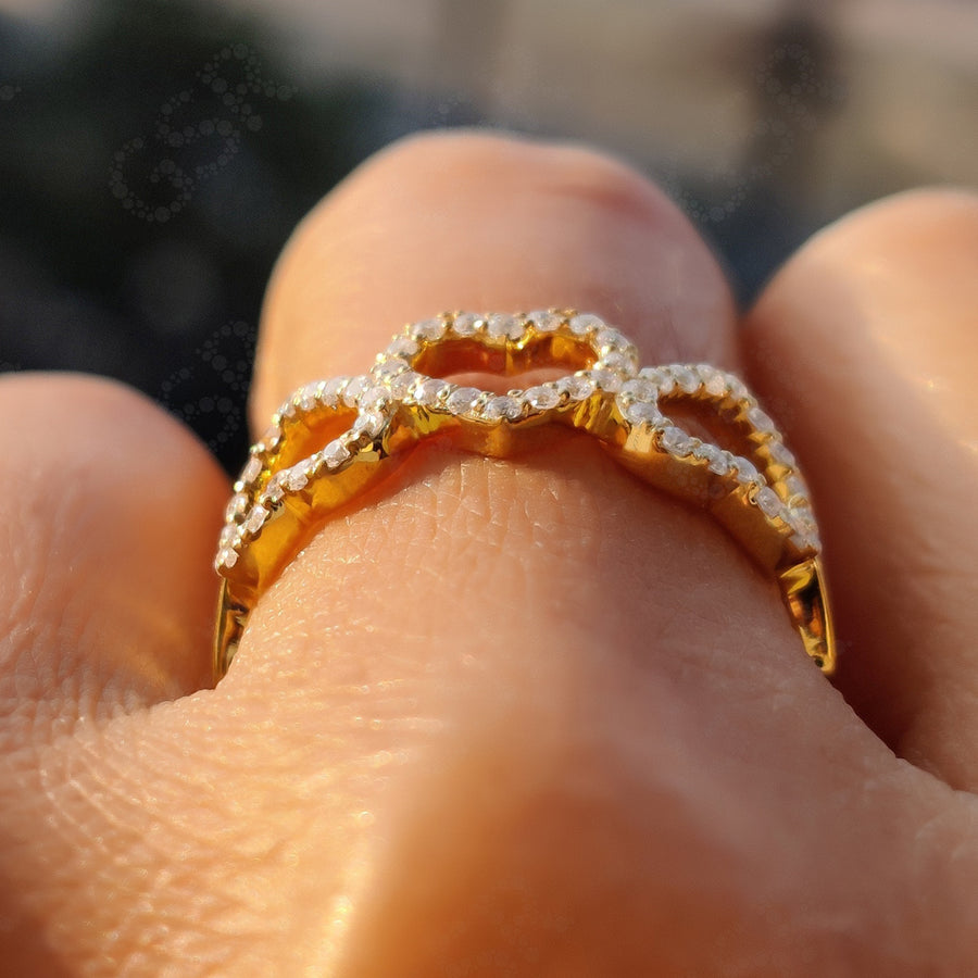 Heart-Shape Moissanite Band - Silver and Gold Stackable Ring - 14k Gold Full Eternity Wedding Ring - Romantic Valentine's Day Gift for Her