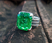 14 Ct Green Emerald Cut Cocktail Engagement Ring, Natural Looking Emerald Gemstone Art Deco Ring, Celebrity Inspired Ring