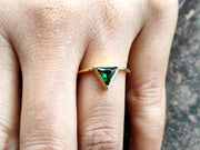 Silver and Gold Triangle Shape Emerald Minimalist engagement ring, Matching Stacking Ring, Dainty Diamond Ring, Gemstone Birthstone Ring