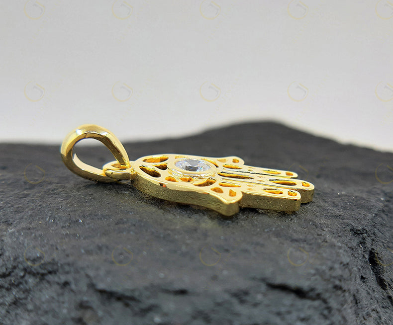 Golden Hamsa Hand Pendant - Symbolic Protection Necklace with Evil Eye Warding - 14K Solid Gold - Spiritual Jewelry