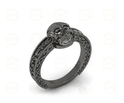 Unique Black Skull Vintage Engagement Ring, Gothic Wedding Ring, 925 Sterling silver, Women Skull ring