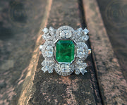 7.15 Tcw Vintage Emerald Estate Ring For Women, Cocktail Ring, Sterling Silver, Art Deco Engagement Ring, Jewelry for her