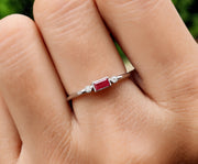 Stackable Ruby Baguette Ring - July Birthstone Minimalist Jewelry