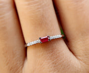 Elegant Horizontal Baguette Ruby Ring - Stylish Sideways Baguette Design - Dainty July Birthstone Beauty - Perfect Ruby Stacking Ring for Minimalist Stackable Rings Women