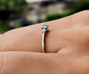 March Birthstone Elegance: Minimalist Baguette Aquamarine Ring for Mom