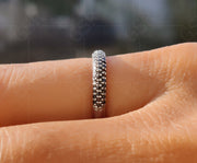 Triple Row Black Moissanite Dome Eternity Wedding Band - Silver and Gold Half Eternity Ring