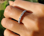 Vintage Art Deco Baguette & Round Moissanite Wedding Ring: A Stunning Silver and Gold Eternity Band for Your Special Day