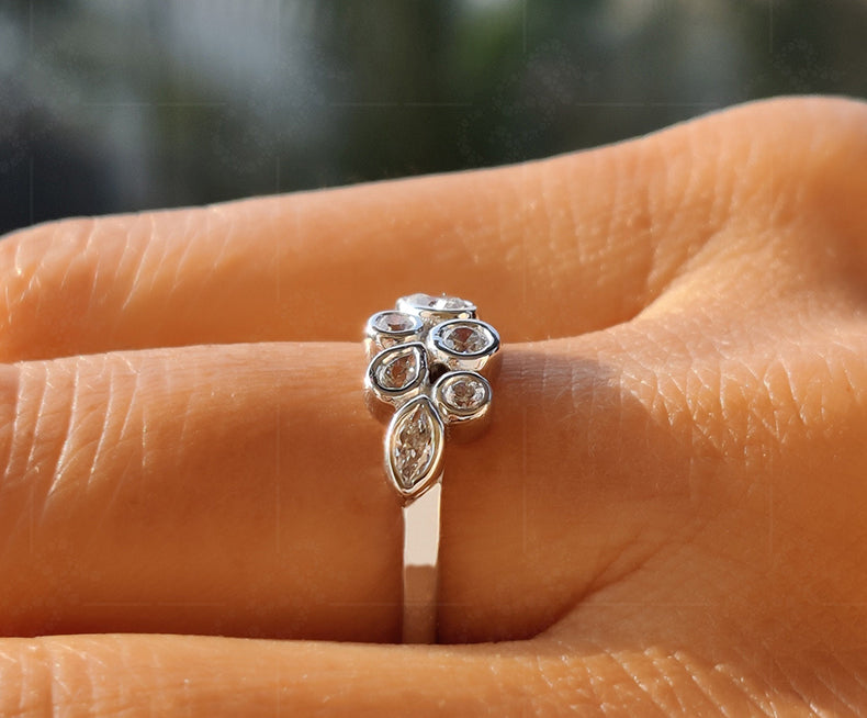 Raindrop Ring: A Delicate Gold Beauty with Multi Stone Scattered Moissanite, Perfect for Minimalist Elegance