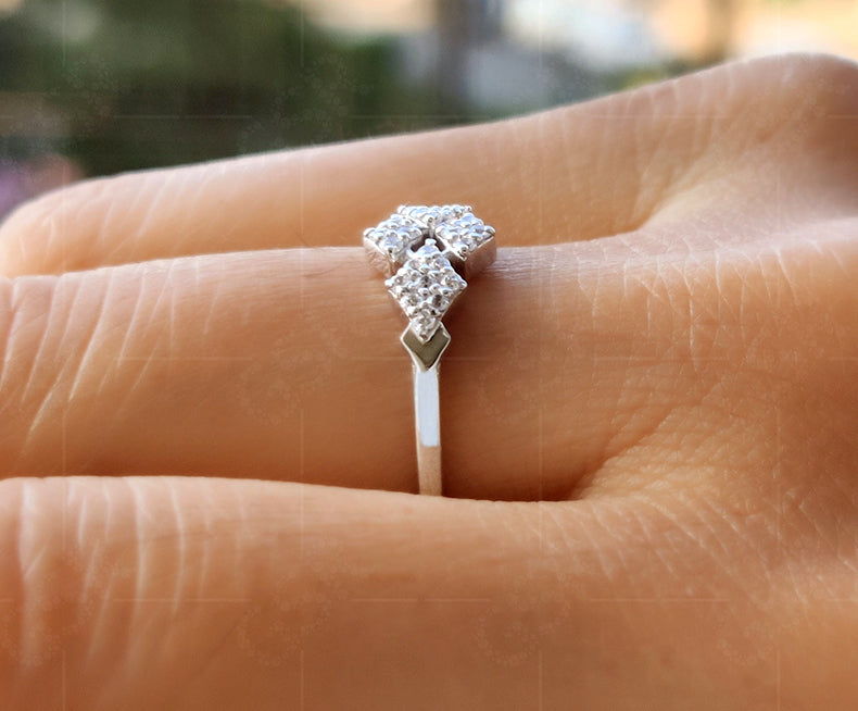 Chic Minimalism: A Unique Moissanite Cluster Pave Ring in Silver and Gold - Embrace Art Deco Style Delicacy