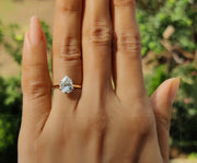 Timeless Beauty: 2 Ct Pear Shaped Moissanite Tulip Setting Ring, a Nature-Inspired Minimalist Engagement Ring