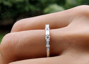 Elegant Harmony: Alternating Baguette and Round Moissanite Wedding Band in Silver and Gold