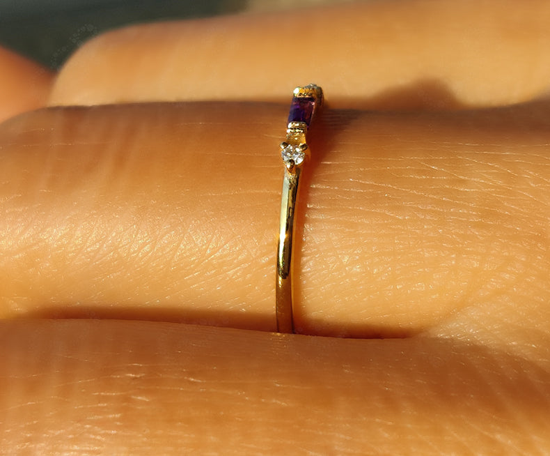 Birthstone Beauty: Stackable Silver and Gold Amethyst Rings for a Minimalist Elegance