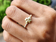 Nature-Inspired Floral Moissanite Ring in Silver and Gold - Dainty Stackable Ring, Ideal for Weddings, Promises, and Anniversaries