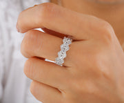 Art Deco Vintage Wedding Band Women, Moissanite Ring Band, Milgrain Vintage Band, Scalloped Edge Band, Unique Moissanite Anniversary Bands