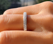 Elegance in Triplicate: 3-Sided Pave Moissanite Wedding Band in Silver and Gold for Timeless Anniversaries