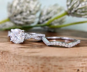 Round Moissanite Twisted Wedding Ring Set, Bridal ring Set, Matching Band, Engagement Ring, Eternity Band, Promise Ring, Sterling Silver