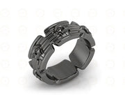 8 mm Wide Unique Gothic Skull Modern Wedding Band, Simulated Diamond, Black Sterling silver, Anniversary Ring, Eternity Band for Men & Women