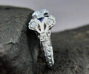 Antique Edwardian Ring, Vintage Moissanite Engagement Ring, Unique Art Deco Ring, Estate Jewelry Rings For Women, Engraved Filigree Ring