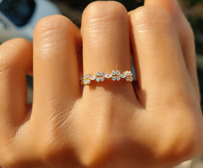 Elegant Stacking Ring - Marquise & Round Moissanite Band