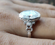 Antique Estate Bezel Moissanite Large Oval Engagement Ring In 925 Sterling Silver For Women