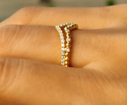 Silver and Gold Chevron Ring Set with Moissanite - Minimalist Stacking and Wedding Band