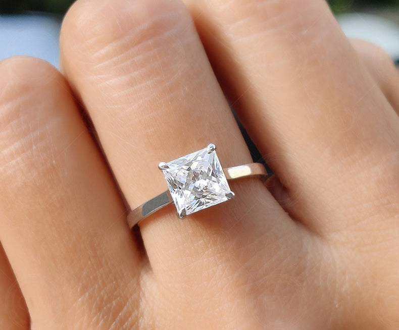 Princess Cut Solitaire Engagement Ring, Princess Cut Moissanite Diamond Ring, Square Stone Ring, Promise Rings For Women, Classic Gold Ring