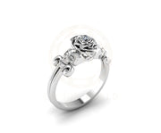 Rose skull ring, solitaire skull engagement ring, floral nature inspired, two skull Gothic wedding ring