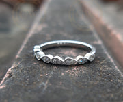 Vintage Wedding Band / Round Colorless Moissanite / Art Deco Band / Half Eternity Ring / Anniversary Band / Matching Band / Band For Her