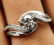 Swirl Gothic Skull Engagement Ring, Skull Wedding Rings For Women, Unique Bypass Gothic Moissanite Ring, Horror 925 Silver & Gold Ring