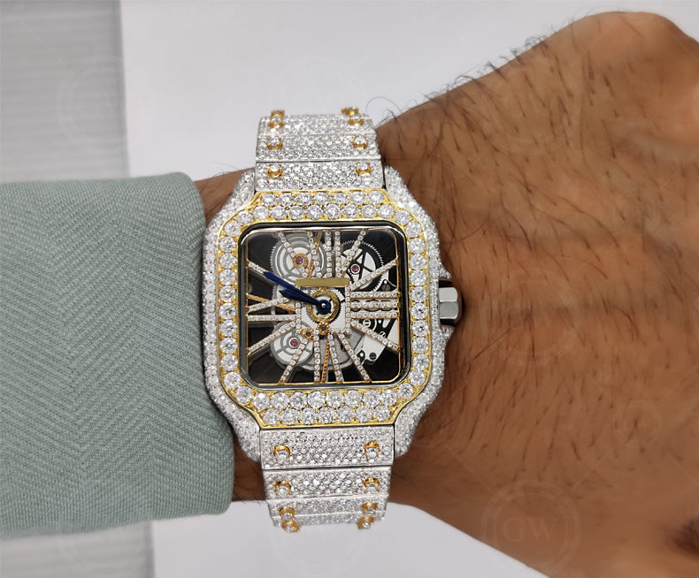 41mm Iced Out Moissanite Diamond Watch, Luxury Hip Hop Buss Down Watch (Yellow)