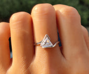 Triangle Solitaire Moissanite Engagement Ring - Silver and White Gold Minimalist Wedding Band - Dainty Gold Ring for Women