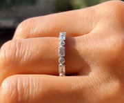 Vintage Art Deco Baguette & Round Moissanite Wedding Ring: A Stunning Silver and Gold Eternity Band for Your Special Day