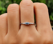 March Birthstone Elegance: Minimalist Baguette Aquamarine Ring for Mom