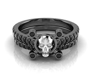 Gothic Skull Engagement Wedding Ring Set, 2.90 Ct Round Cut CZ Diamond, Half Eternity Wedding Band, Matching Band, Bridal Ring Set for Women