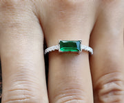 Gemstone engagement ring, Green Emerald Baguette Stacking Rings, Rings for women, Sterling silver, Birthstone Jewelry