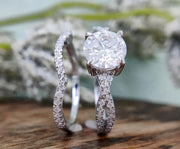 Round Moissanite Twisted Wedding Ring Set, Bridal ring Set, Matching Band, Engagement Ring, Eternity Band, Promise Ring, Sterling Silver