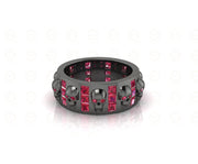 8 mm Wide Unique Gothic Skull Wedding Band Sterling Silver, Full Eternity Ring, Birthstone Ring, Ruby gemstone ring, Band for Men & Women