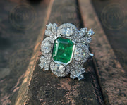 7.15 Tcw Vintage Emerald Estate Ring For Women, Cocktail Ring, Sterling Silver, Art Deco Engagement Ring, Jewelry for her