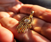 Golden Hamsa Hand Pendant - Symbolic Protection Necklace with Evil Eye Warding - 14K Solid Gold - Spiritual Jewelry