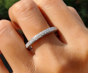 Elegance in Triplicate: 3-Sided Pave Moissanite Wedding Band in Silver and Gold for Timeless Anniversaries