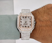 Moissanite Diamond iced out Luxury watches, Fully Automatic Hip Hop Buss Down Watch Two Tone (Rose)