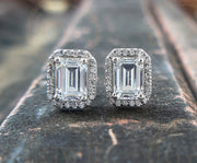 2.25 Ct Emerald Cut Earrings, Halo Stud Earrings, Wedding Earrings, Emerald Stud Earrings, bridesmaids earring, Bridal Earrings For Women