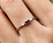 Elegance in Purple: Dainty Amethyst Baguette Ring - A Delicate February Birthstone Ring for Women