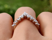 Chic Chevron Ring - V-Shape Round Colorless Moissanite Curved Wedding Band